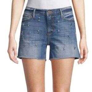 Driftwood Connie Jewel Embellished Detail Cutoff Denim Jean Shorts 28 Mid-Rise